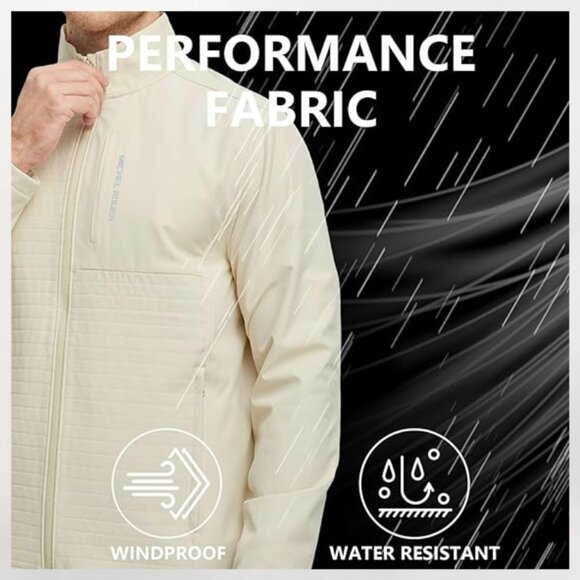 NWT - Michel Rouen Men's Golf Jacket Water Resistant Windbreaker - Light Khaki - Picture 4 of 6